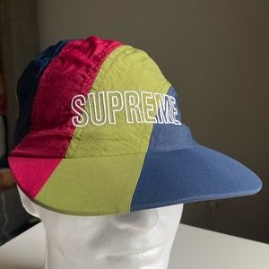 SUPREME SS18 Diagonal Stripe Nylon Navy Camp Cap